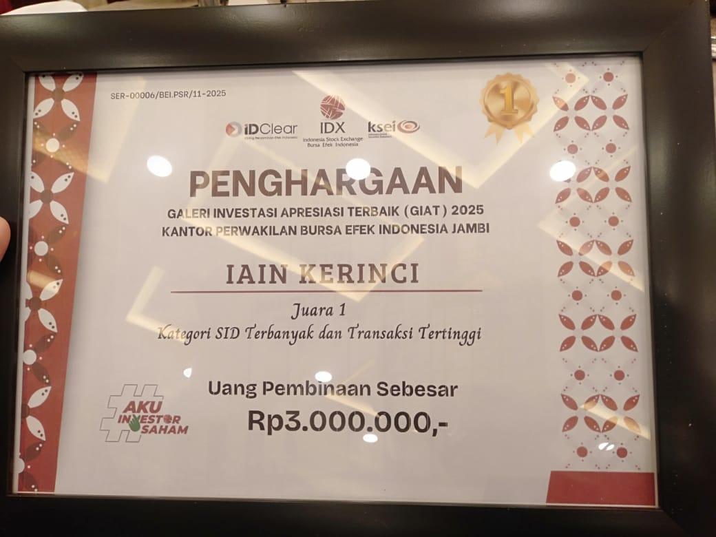 IAIN Kerinci Raih Juara 1 Kategori SID Terbanyak dan Transaksi Tertinggi pada GIAT 2025 BEI Jambi