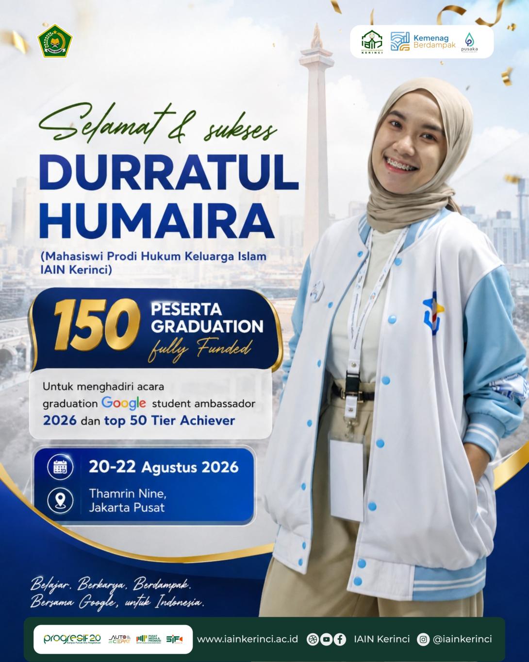 Durratul Humaira Terpilih Ikuti Graduation Google Student Ambassador 2026 di Jakarta