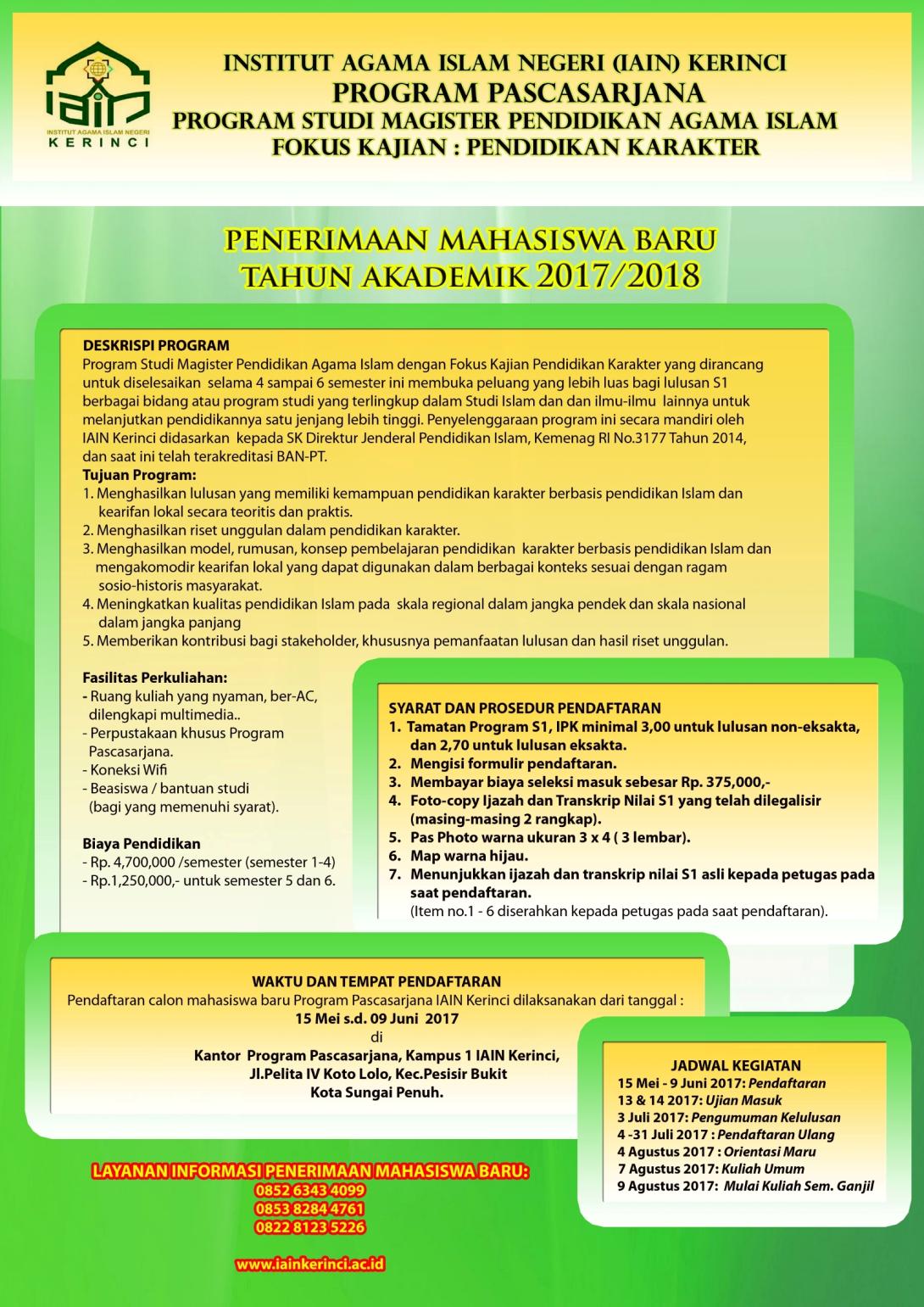 Pengumuman Pendafataran Program Magister PAI IAIN Kerinci Tahun 2017