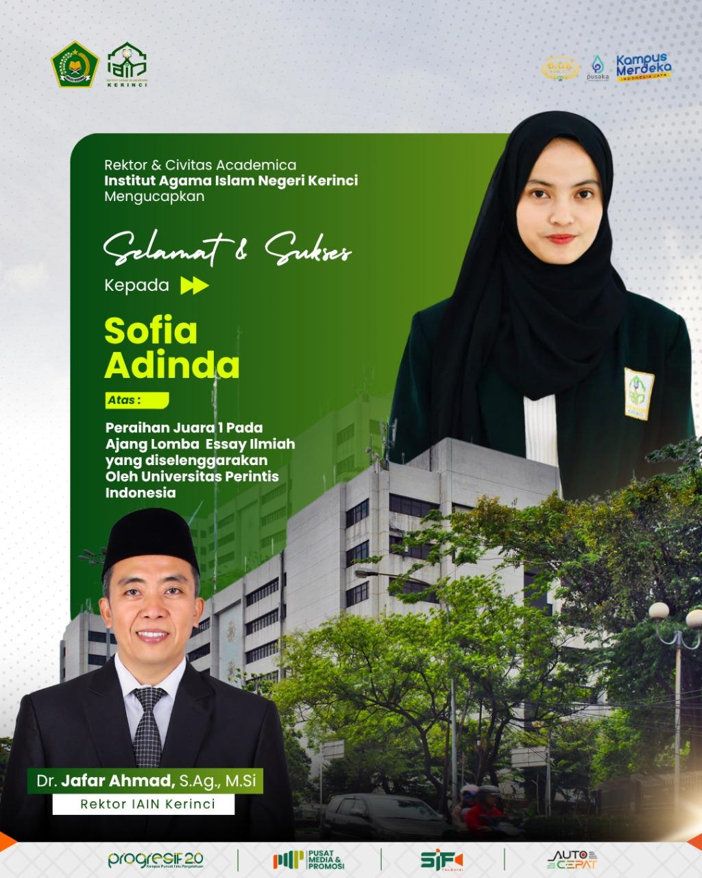 Bawa Ide Keadilan Harga, Sofia Adinda Raih Juara 1 Lomba Essay Ilmiah Nasional